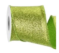 QUARKZMAN 2.5 Inch/6.3cm Ruban Câblé Pailleté, Ruban Iridescent Vert Clair Brillant 5 Yard pour Décoration de Sapin de Noël Couronne Emballage Cadeau, avec Bord Métallique