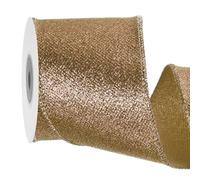 QUARKZMAN 2.5 Inch/6.3cm Ruban Fils Doré Étincelant, Ruban Iridescent Café Étincelant 5 Yard pour Décoration de Sapin de Noël Couronne Emballage Cadeau, avec Bord Métallique