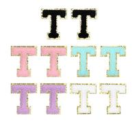 QUARKZMAN 2" Chenille Letter T Patches, Chenille Initial A-Z Embroidered Patch Sew Iron On Pour DIY T-Shirt Clothing Jacket Bags (Pink,White,Purple,Blue,Black),Pack Of 10