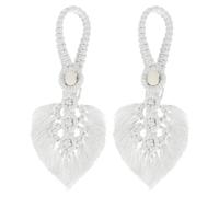 QUARKZMAN 2 Pack Attaches Rideaux À Franges, Attaches Rideaux Bohème en Feuille avec Corde en Coton Tressé À Franges ornementation Suspendu pour Décoration Maison Bureau, Blanc