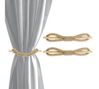 QUARKZMAN 2 Pack Attaches Rideaux, Corde Tressée Jute Retient Rideaux Décoration Main Tissée Style Ferme avec Bâton Bois pour Décoration Maison Bureau, Jaune