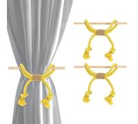 QUARKZMAN 2 Pack Attaches Rideaux, Cordons Rideau en Coton À Franges Main Tissés Décoratifs Style Ferme avec Bâton en Bois pour Décoration Maison Bureau, Jaune