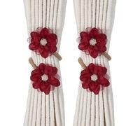 QUARKZMAN 2 Pack Rope Curtain Tiebacks, Flower Curtain Tiebacks Drape Holder Elegant Decorative Tie Backs for Sheer/Light Weight Drapes Home Office Bedroom Window Decor, Burgundy