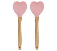 QUARKZMAN 2 Pack Spatule En Silicone Avec Manche En Bois, Spatules En Forme De Cœur Résistantes À La Chaleur Non Adhésives Racloir À Gâteau Pour Ustensile De Cuisson Mélange, Rose