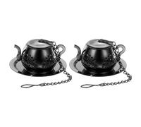 QUARKZMAN 2 Passoires À Thé, Passoire À Thé En Acier Inoxydable Avec Chaîne Et Plateau, Filtre À Thé Réutilisable À Mailles Épaisses Pour Tasses, Théières Et Mugs, Noir