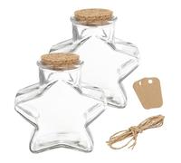 QUARKZMAN 2 pcs 12 oz/400ML Étoile Forme Verre Pots avec Liège Bouchons, Clair Message Souhait Bouteille avec Ficelle et pure Étiquettes pour Halloween Décorations, Mariage