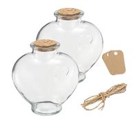 QUARKZMAN 2 pcs 18 oz/600ml Cœur En Forme Verre Pots avec Liège Bouchons, Clair Message Souhait Bouteille avec Ficelle et Vierges Étiquettes pour Halloween Décorations, Mariage Douche