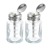 QUARKZMAN 2 Pcs 2.7Oz / 80ML Verre Pompage Distributeur Bouteille Carré Liquide Pompage Appuyez Poussez Bas Alcool Récipient avec Métal Retourner Couvercle