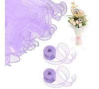 QUARKZMAN 2 Pcs 4 Yards Papier De Fleurs En Maille Pour Emballage De Bouquets Avec Ruban En Organza Pour Mariage Anniversaire Fête Des Mères Fournitures Pour Fleuriste, Purple/Violet