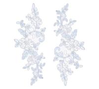 QUARKZMAN 2 Pcs Appliques Dentelle Fleur 3D Broderie Dentelle Paillette Patch Couture Addition Embellissements pour Robe De Mariée Vêtements DIY Artisanat Accessoires, Bleu Clair (24cm)