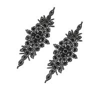 QUARKZMAN 2 Pcs Appliques Strass Accessoires Ceinture Patches Broderie 3D A Repasser Decoration Couture Pour Wedding Bridal Sash Ceinture Crystal Robe DIY Couture, Noir (9.4" x 3.5")