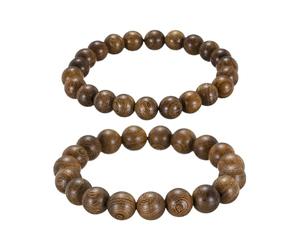 QUARKZMAN 2 Pcs Bracelet De Chapelet, 10/8MM Dia Perles En Bois Naturel Bracelets Mala Lien Poignet Avec Sac Hommes Femmes Bracelet Perle Élastique Artisanat Bangle, Couleur Santal Doré