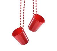 QUARKZMAN 2 Pcs Colliers Avec Verres À Shot, 2 oz Verres À Shot Sur Collier Perlé, Verres En Plastique Chaîne Perles Pour Accessoires De Fête Anniversaire Mariage Festival, Rouge Vif