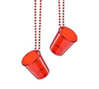 QUARKZMAN 2 Pcs Colliers Verres À Shot, 2 oz Verres À Shot Sur Collier Perlé, Verres En Plastique Chaîne Perles Pour Accessoires De Fête Anniversaire Mariage Festival, Red