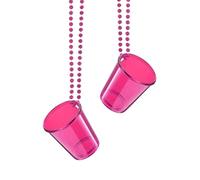 QUARKZMAN 2 Pcs Colliers Verres À Shot, 2 oz Verres À Shot Sur Collier Perlé, Verres En Plastique Chaîne Perles Pour Accessoires Fête Anniversaire Mariage Festival, Rose Vif