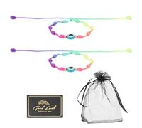 QUARKZMAN 2 Pcs Evil Eye Bracelet, Bracelet À Nœuds Tressés À Corde Main Ajustable Imperméable Ensemble De Bracelets Porte-Bonheur Avec Carte Et Sac En Maille Pour Protection Chance.