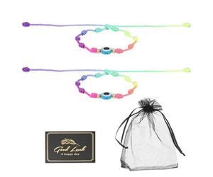 QUARKZMAN 2 Pcs Evil Eye Bracelet, Bracelet À Nœuds Tressés À Corde Main Ajustable Imperméable Ensemble De Bracelets Porte-Bonheur Avec Carte Et Sac En Maille Pour Protection Chance.
