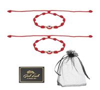 QUARKZMAN 2 Pcs Evil Eye Bracelet, Handmade Knots Braided Rope String Adjustable Evil Eye Waterproof Good Luck Bracelet Set With Card & Mesh Bag Pour Luck Protection Women M.