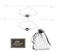 QUARKZMAN 2 Pcs Evil Eye Bracelet, Handmade Knots Braided Rope String Adjustable Evil Eye Waterproof Good Luck Bracelet Set With Card & Mesh Bag Pour Luck Protection Women M.