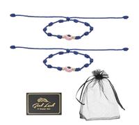 QUARKZMAN 2 Pcs Evil Eye Bracelet, Handmade Knots Braided Rope String Adjustable Waterproof Good Luck Bracelet Set With Card & Mesh Bag For Luck Protection Women Men Gifts, Dark Blue