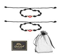 QUARKZMAN 2 Pcs Evil Eye Bracelet, Handmade Knots Braided Rope String Adjustable Waterproof Good Luck Bracelet Set With Card & Mesh Bag For Luck Protection Women Men Gifts, Black Red