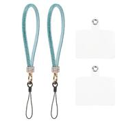 QUARKZMAN 2 Pcs Lanière de Téléphone Universelle, Dragonne Détachable avec Paillettes et Patchs de Téléphone, Lanière Bling pour DIY, Porte-Clés, Porte-Monnaie, Portefeuille, Bleu