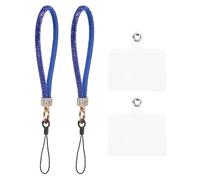 QUARKZMAN 2 Pcs Lanière de Téléphone Universelle, Dragonne Détachable Pailletée avec Patchs de Téléphone, Lanière Bling pour DIY, Porte-Clés, Bleu Profond