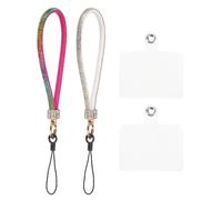 QUARKZMAN 2 Pcs Lanière de Téléphone Universelle, Dragonne Détachable Pailletée avec Patchs de Téléphone, Lanière Bling pour DIY, Porte-Clés, Blanc Multicolore