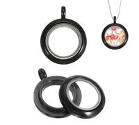 QUARKZMAN 2 Pcs Living Memory Locket Charm, 12.7mm Round Floating Locket Pendants Stainless Steel Clear Glass Photo Charm Pour Women Necklace DIY Crafts Making Decoration, Black