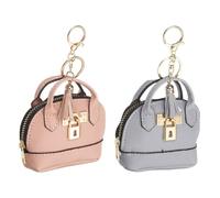 QUARKZMAN 2 Pcs Mini Tote Bag Keychain, Cute Coin Purse Keychain PU Leather Backpack Charm Tiny Purse with Zipper for Women Makeup Card Data Key Cable Organizer, Pink/Purple