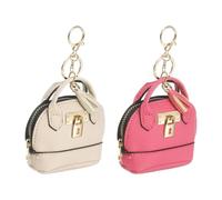 QUARKZMAN 2 Pcs Mini Tote Bag Keychain, Mignon Porte- Porte-Clefs en Cuir PU Charm De Sac A Dos Petit Porte-Clefs avec Fermeture Eclair pour Females Maquillage Carte Donnees, Blanc/Rose