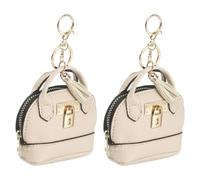 QUARKZMAN 2 Pcs Mini Tote Bag Keychain, Mignon Porte- Porte-Clefs en Cuir PU Charme De Sac A Dos Petit Portefeuille avec Fermeture Eclair pour Femmes Maquillage Carte Donnees Cle De, Blanc