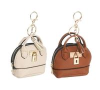 QUARKZMAN 2 Pcs Mini Tote Bag Keychain, Mignon Porte- Porte-Clés en Cuir PU Charme De Sac À Dos Petit Portefeuille avec Fermeture Éclair pour Femilles Maquillage Carte lanc/Marron