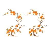 QUARKZMAN 2 Pcs Patchs À Repasser Fleur De Prunier, Appliques Brodées Fleurs À Coudre Décoration Pour Trous Jeans Robes Sacs À Dos Chapeaux DIY Vêtements, Orange/Marron