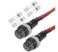 QUARKZMAN 2 Pcs Porte-Cartouche À Fusible À Montage sur Panneau, 5 x 20mm 10/15A DC 125/250V Capuchon À Vis À Bornes Annulaires avec Fils Pré-Soudés Et Fusibles À Tube De Verre 7A