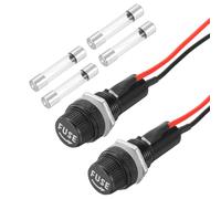 QUARKZMAN 2 Pcs Porte-Fusible À Montage Panneau, 10/15A AC 125/250V 6 x 30mm Porte-Fusible À Bornes Spade Et Capuchon À Vis avec Fils Pré-Soudés Et Fusibles À Tube De Verre 1A