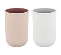 QUARKZMAN 2 Pcs Verres À Dent Simple, 2.6 x 2.6 x 4.1 inch Tasse De Salle De Bain Réutilisable en Plastique pour Ranger Dentifrice Brosses À Dents Peignes Boissons Eau, Rose/Gris
