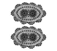 QUARKZMAN 2 Pièces 16x10 Pouces Napperons au Crochet Faits à la Main, Napperons de Table en Polyester Coton Ovale pour Table de Salle à Manger Cuisine Fêtes, Noir