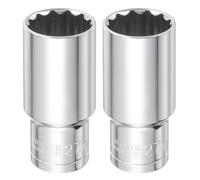 QUARKZMAN 2 Pièces Douille Profonde Métrique 12 Points 1/2" Entraînement 27mm Douille À Choc Acier Cr-V Chromage Flip Sleeve Clé À Écrou Pour Réparation Écrous Boulons Auto Maison