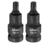 QUARKZMAN 2 Pièces Douille Torx T45 55mm/2.17" De Longueur Acier S2 Noir | Extension Impact Bit Power Nut Driver Set, Entraînement Carré 1/2", Étoile 6 Pointes, Douille Cliquet Bits