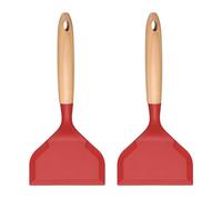 QUARKZMAN 2 Pièces Spatule Tamagoyaki en Silicone Rouge | Grande taille, Antiadhésif, Résistant à la chaleur, avec manche en bois, pour omelette, crêpes, pizza, steak, œufs