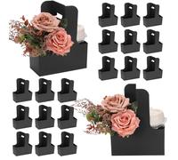 QUARKZMAN 2 Porte-Gobelets Avec Poignée, 20 Pcs Sacs Cadeau Kraft Fleuris, Boîte D'Emballage Florale, Porte-Gobelets En Carton Portable Pour Café Thé Bouquet Anniversaire Fête, Noir