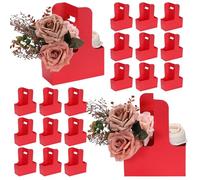 QUARKZMAN 2 Porte-Gobelets Avec Poignée, 20 Pcs Sacs Cadeau Kraft Fleuris, Boîte D'Emballage Florale, Porte-Gobelets En Carton Portable Pour Café Thé Bouquet Anniversaire Fête, Rouge
