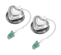 QUARKZMAN 2 Set Boule À Thé Mignonne, Boule À Thé En Acier Inoxydable En Forme De Coeur Avec Pendentif En Cristal De Fluorite Et Plateau De larme Pour Tasses, Mugs Et Théières, Argent