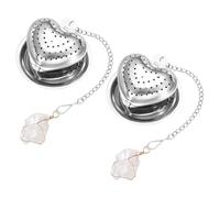 QUARKZMAN 2 Set Boule À Thé Mignonne En Forme De Cœur, Boules À Thé En Acier Inoxydable Avec Pendentif En Cristal Blanc Et Plateau De larme Pour Tasses Et Théières, Argent