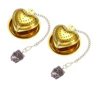 QUARKZMAN 2 Set Mignon Infuseur À Thé En Forme De Cœur, Infuseurs À Thé En Acier Inoxydable Avec Chaîne À Pendentif En Cristal Violet & Plateau Goutteur Pour Mugs Tasses Théières, Or