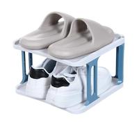 QUARKZMAN 2-Tier Shoe Rack, Stackable Shoe Storage Organizer Adjustable Vertical Shoe Stand Rack Portable Folding Shoe Holder Shelf for Entryway, Living Room, Garage (Blue)