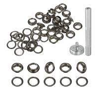 QUARKZMAN 20 Jeux De Grommets Oeillets 6mm En Cuivre Kit Avec Rondelles & Outil De Pose Pour Tissu Rideau Bâche Ceinture En Cuir Chaussures Sac DIY, Noir Gun