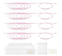 QUARKZMAN 20 Pcs Bracelets En Gros Pour Le Cancer Du Sein, Bracelet Tressé À Ruban Réglable Ensemble De Cadeaux De Soins Avec Carte Et Sac En Filet Cadeaux De Soins Pour Femmes, Rose