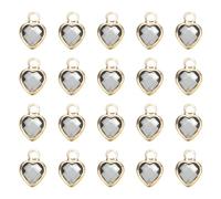 QUARKZMAN 20 Pcs Charme De Coeur En Cristal Doré, Pendentif En Laiton Coeur 3D Pour Fabrication De Bijoux Bracelets Colliers Boucles D'Oreilles DIY Porte-Clés Artisanat, Gris, 9x6.6mm